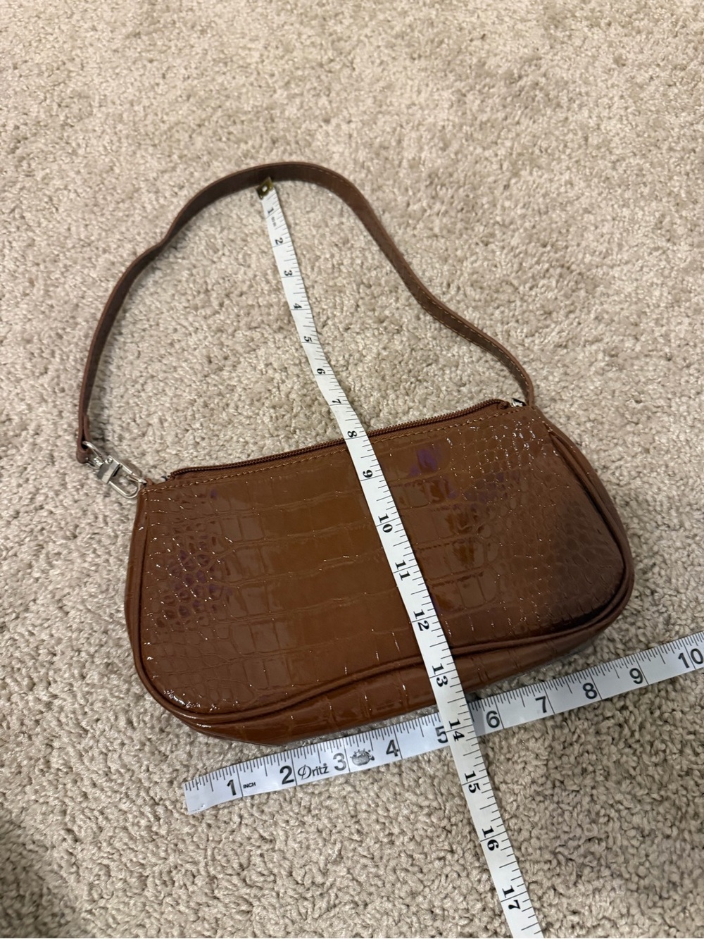 Brown Croc-Embossed Shoulder Bag - Picture 6 of 6